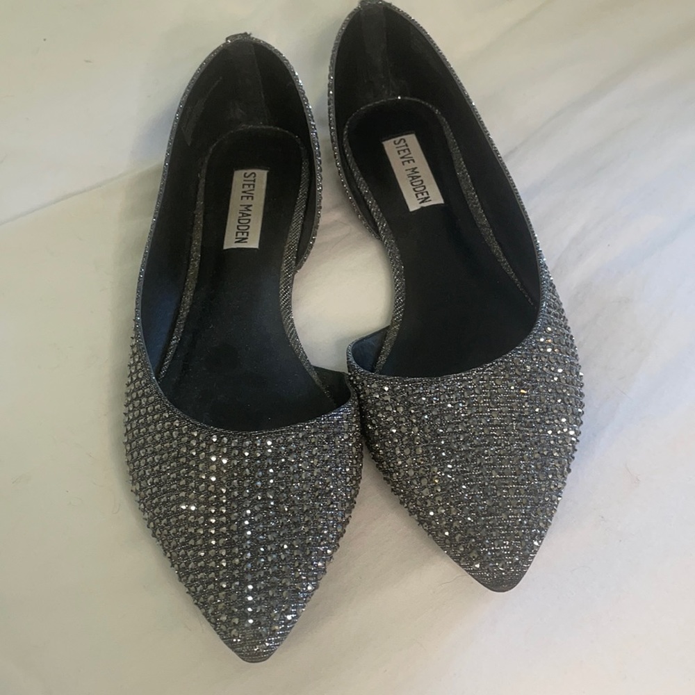 Steve Madden Rhinestone Elsa Flat Shoes Gray